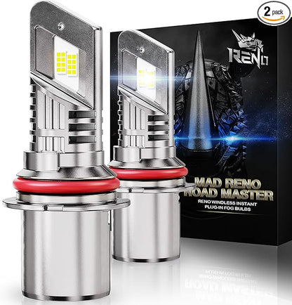 RENO 9007 Bulb,9007 Fog Light Bulbs 6000k White Lights Cool Fan Fanless In Line Car Fog Bulb Plug-N-Play, Pack of 2