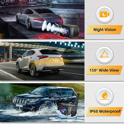 Hikity Wireless Backup Camera System 4.7 Inch Car Monitor Kit HD 1080P License Plate Rear View Camera, Digital Stable Signal, Night Version, IP68 Waterproof, Reverse Camera for Cars