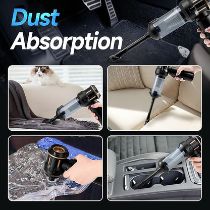 Portable Cordless Mini Car Vacuum Cleaner 16KPa - 80000RPM Brushless Motor Handheld 4-in-1 Compressed Air Duster & Air Blower & Pump Hand Held Vacuum for Car, Home, Office, Camping, Pet