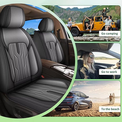 YORKENIC Fit for Hyundai Kona Seat Covers Front Set 2018-2024 2025: Breathable Leather Car Seat Covers Compatible Airbag (2 Front Set, Black & Grey)