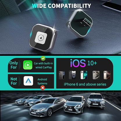 Wireless CarPlay Adapter for iPhone - Mini USB Design, Plug & Play, Auto Connect,Convert Wired to Wireless CarPlay in Seconds, iOS 10+ Compatible (2025 Upgrade) for Cars 2016+(Silver)