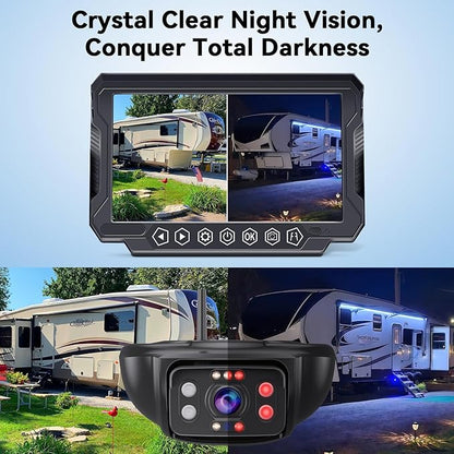 RV Backup Camera Wireless 7-inch for Furrion: Touchkey 4-Channel with Recording 1080P HD RV Rear View Camera Night Vision Waterproof Easy Install for Trailers, Boats, Fifth Wheels