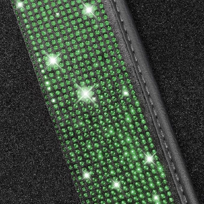 NBTEPEM Bling Car Floor Mats Full Set, Universal Fit Most Cars,SUV, Trucks, 4 pcs Sparkle Glitter Diamond Carpet for Women Girls with Anti-Slip Pad (Green Diamond)