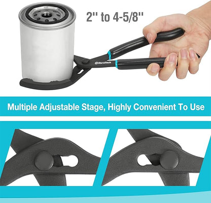 DURATECH 2-Piece 12 Inch Oil Filter Pliers & 3 Jaw Adjustable Oil Filter Removal Wrench, for Cars, Motorcycles and Trucks