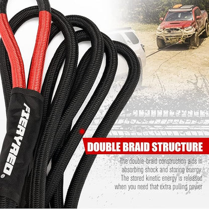 FieryRed Kinetic Energy Recovery Rope 30FT 7/8 Inch- Power Stretch Snatch Strap Vehicle Tow Rope with Reinforced Loops Protective Sleeve Tote Bag for Off-Road 4x4 ATV UTV Pickup