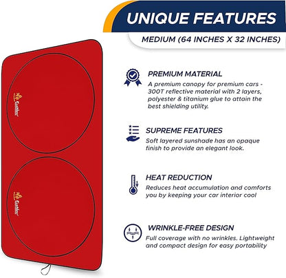 EcoNour Windshield Sun Shade Premium | Sunshade Protects Car Interior | Car Sun Shade Windshield Blocks UV Ray & car Accessories | Universal Fits Small Sedans | Mini SUV & Hatchbacks | Medium (64x32)