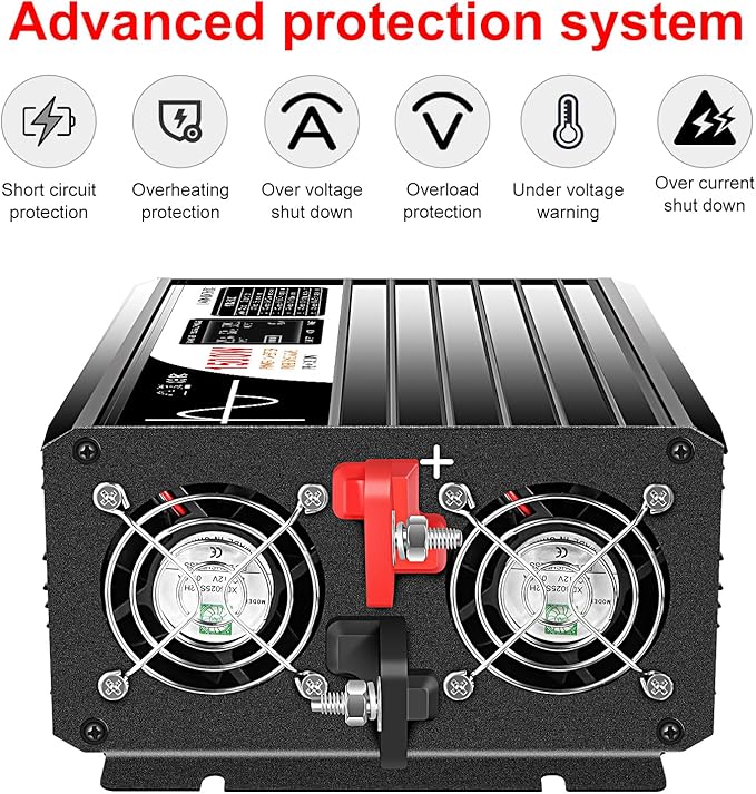 Xijia 1500W(Peak Power 3000W) Pure Sine Wave Solar Power DC 12V Inverter AC 120V 60HZ Solar Converter for Home Use car (DC12V (Range 10V-15V) 1500W)
