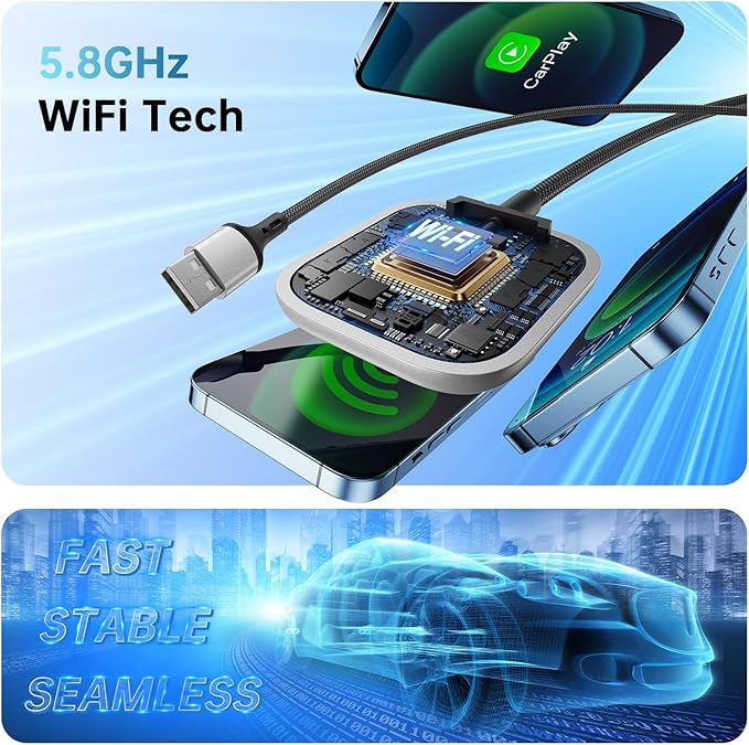 Wireless CarPlay Adapter for Apple CarPlay, Easy to Upgrade Wired CarPlay to Wireless, Instant Connectivity, Super Mini Car Play Dongle for iPhone Fit for Cars with Built-in CarPlay