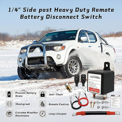 Side Post Remote Battery Disconnect Switch 12V 200A/1000A, Wireless Remote Control Heavy Duty Battery Kill Switch for Car, Truck, UTV, ATV, Marine, Anti-Theft