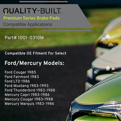 Premium Semi-Metallic Front Brake Pads (1001-0310M) Compatible with 1983-1993 Ford/Mercury (Capri/Cougar/Fairmont/LTD/Marquis/Mustang/Thunderbird)