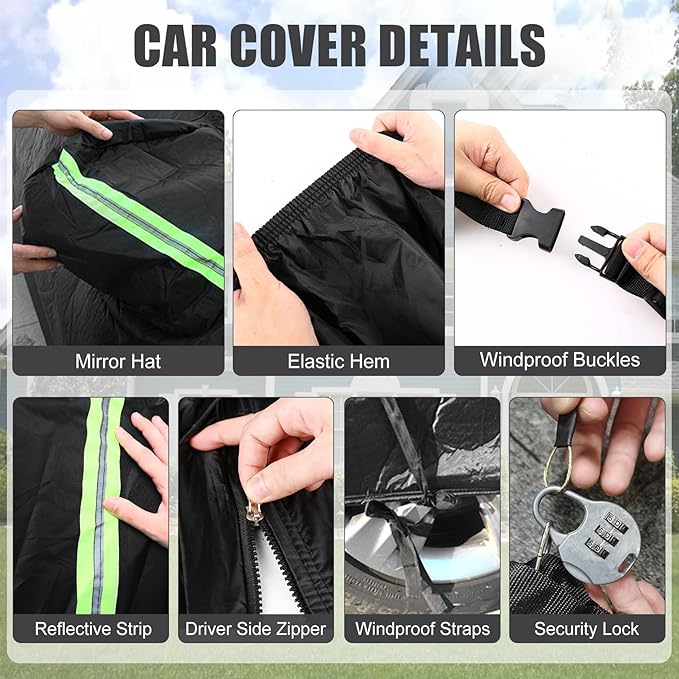 Waterproof Car Cover Compatible with Toyota Corolla Hatchback 2019-2025, Black 210T Inside Cotton Cover with Door Zippers for Snow Rain Dust Outdoor Protection
