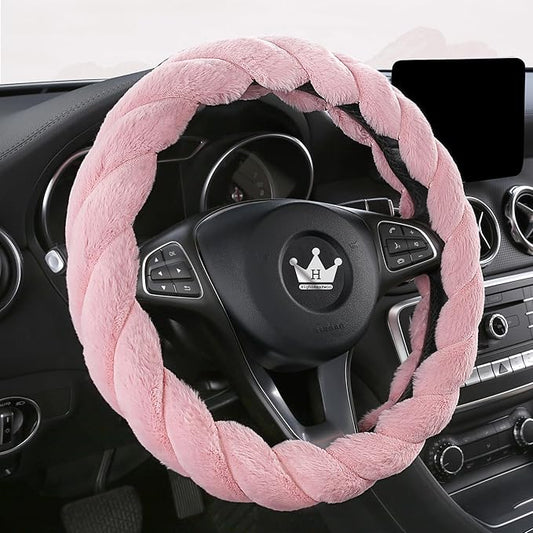 Luxury Fluffy Winter Car Steering Wheel Cover for Women Soft Warm Handle Cover for Jeep Truck Van F150 Universal Fuzzy Anti Slip, Pink