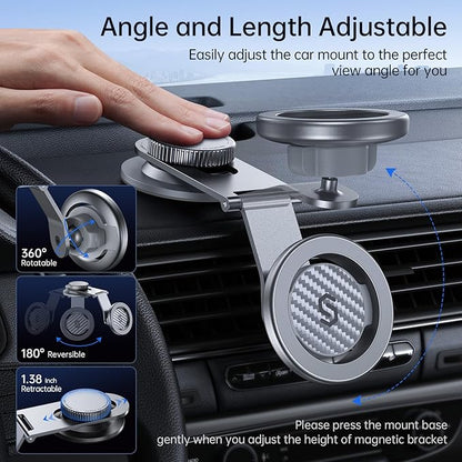 SYNCWIRE Fits MagSafe Car Mount for Universal Dashboard & Tesla Screen, Kevlar Silver Magnetic Phone Holder for Car, Super Stable Magnetic Car Phone Mount for iPhone 16 Pro Max 15 14 13 12&All Phones
