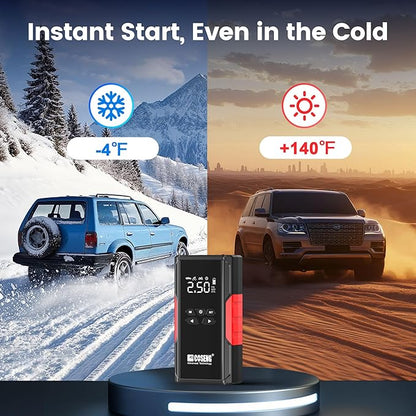 J26 Portable Car Jump Starter with Air Compressor, 3500A 12V Car Battery Booster (All Gas & up to 6.0L Diesel Engines), 150PSI Tire Inflator, Smart Jumper Cables, 3-Mode Emergency Flashlight