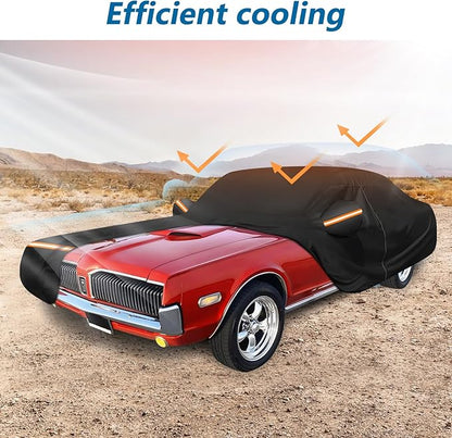 Car Cover for Mercury Cougar 1967-1973,1980-1997, Waterproof 210D Oxford Cloth and Cotton Cover Outdoor Car Cover with Zipper Windproof Heavy Duty All Weather