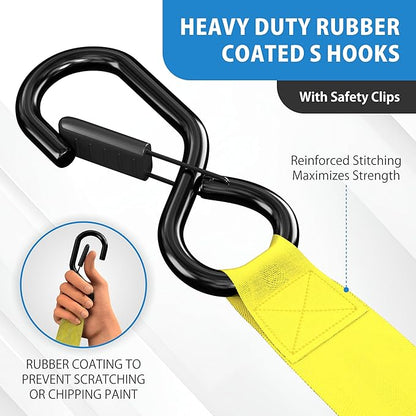 HandT USA Based Retractable Ratchet Straps (2PK) 1in x 6ft - 1,500lb Break Strength, Heavy Duty Automatic Ratchet Straps Self Retractable Tie Down, Push Button Retracting Truck Trailer Cargo | Yellow