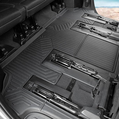 Floor Mats Set for 2021-2025 Chevy Suburban 7 Seats/GMC Yukon XL Accessories, Full Coverage All Weather Floor Mats Cargo Mat with 3rd Row Backrest Protectors & Door Sill Guards