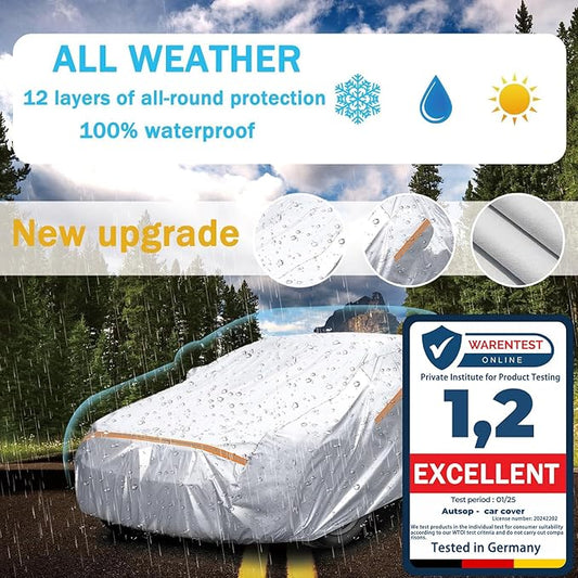 Autsop Car Cover Waterproof All Weather,12-Layer Car Covers for Automobiles Outdoor Heavy Duty Full Exterior Covers for Hatchback(Up to 177 inch)