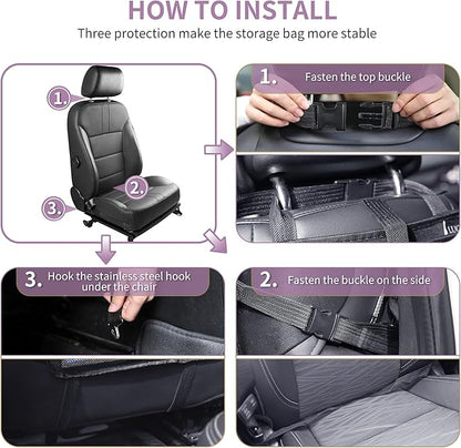 LUCMO Car Backseat Organizer with Touch Screen Tablet Holder-2 Pcs,9 Storage Pockets Car Storage Organizer Protectors Kick Mats Travel Accessories for Kids-Pink