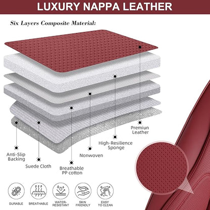 Front Seat Covers, 2 Pieces Universal Seat Covers for Cars, Waterproof Leather Auto Seat Protectors with Head Pillow, Car Seat Cushions Fit for Most Sedans SUV Pick-up Truck, Wine Red