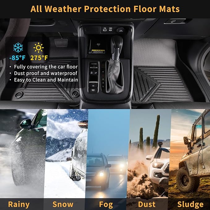 GINOWY-Floor Mats for Hyundai Santa Cruz 2022-2024 2025, TPE All Weather Car Mats Santa Cruz, Custom Fit Floor Liners, Heavy Duty Non-Slip Soft 3D Laser Car Accessories Mats-Black