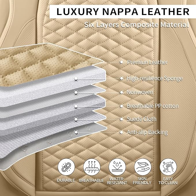 Car Seat Covers Full Set Leather Seat Covers Automotive Seat Covers Universal Car Seat Cover for Most Cars Beige