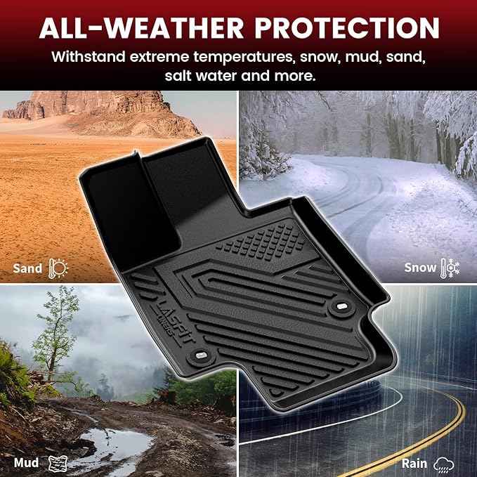 LASFIT Floor Mats for Toyota RAV4 2019-2025 (Only Fit Hybrid & Prime) | Hybrid LE/XLE/XSE/Limited & Prime All Weather TPE Custom Fit Floor Liner for RAV 4 1st and 2nd Row Car Mats Accessories, Black