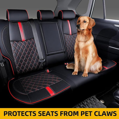 Custom Fit RAV4 Seat Covers for 2019-2025 Toyota RAV4 Hybrid LE,XLE,XLE Premium,Limited Full Coverage Waterproof Leather Car Seat Covers Full Set (Black with Red Trim)