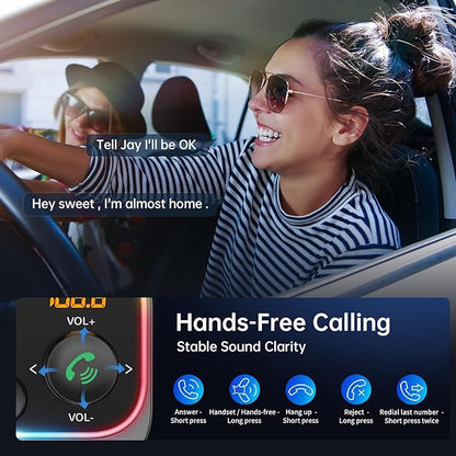 Syncwire Bluetooth 5.4 FM Transmitter Car Adapter 54W (PD 36W & 18W) [Stronger Dual Mics] [Light Switch] [HiFi Bass Sound] [Fast Charging] Wireless Radio Receiver Hands-Free Calling LED Display