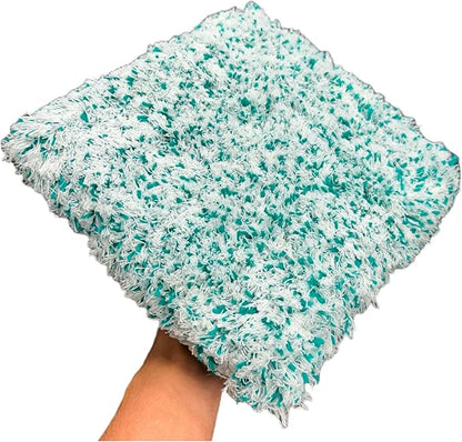 -The Wash Boss Premium Microfiber Car Wash Pad - Plush Korean Fabric,10x10 inches, 1000 GSM, Ultra-Absorbent, Scratch-Free, Safe for Paint – Teal & White (1-Pack)