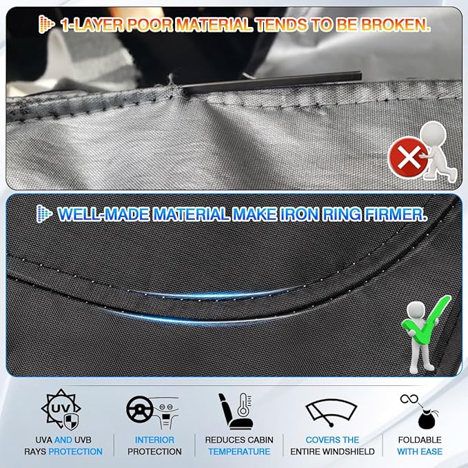 Windshield Sun Shade for Jeep Grand Wagoneer 2022-2025 2026 (Not for Jeep Wagoneer) Thicken 6-Layer Front Window Sunshade Cover Sun Visor Protector Foldable Block UV Rays Keep Vehicle Cool