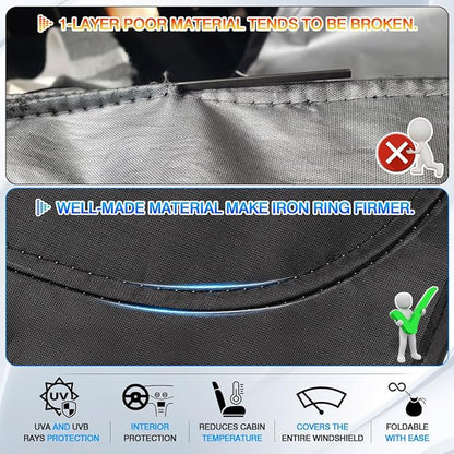 Windshield Sun Shade for Jeep Grand Wagoneer 2022-2025 2026 (Not for Jeep Wagoneer) Thicken 6-Layer Front Window Sunshade Cover Sun Visor Protector Foldable Block UV Rays Keep Vehicle Cool