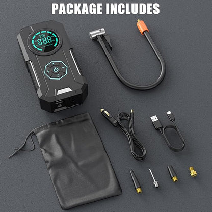 Tire Inflator Portable Air Compressor, 5X Faster Portable Air Compressor with 25000mAh Battery, 150PSI Cordless Air Pump for Car Tires, Bike, Motorcycle, Sports Balls