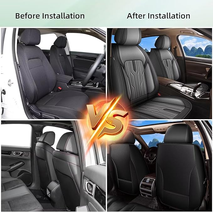 YORKENIC Fit for Hyundai Kona Seat Covers Front Set 2018-2024 2025: Breathable Leather Car Seat Covers Compatible Airbag (2 Front Set, Black & Grey)