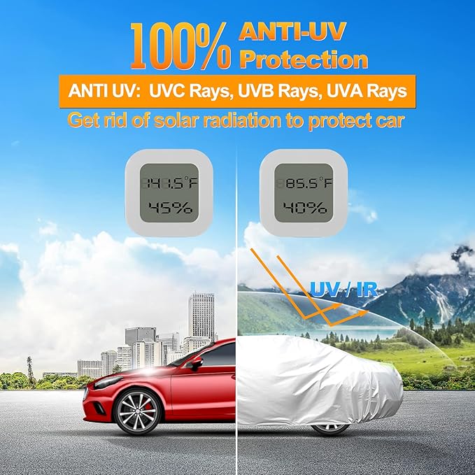 Waterproof Car Cover All Weather Snowproof UV Protection Windproof Outdoor Full car Cover, Universal Fit for Sedan (Fit Sedan Length Length 192"-208", Silver)