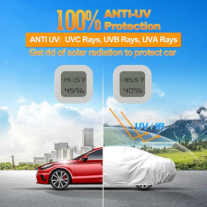 Waterproof Car Cover All Weather Snowproof UV Protection Windproof Outdoor Full car Cover, Universal Fit for Sedan (Fit Sedan Length Length 192"-208", Silver)