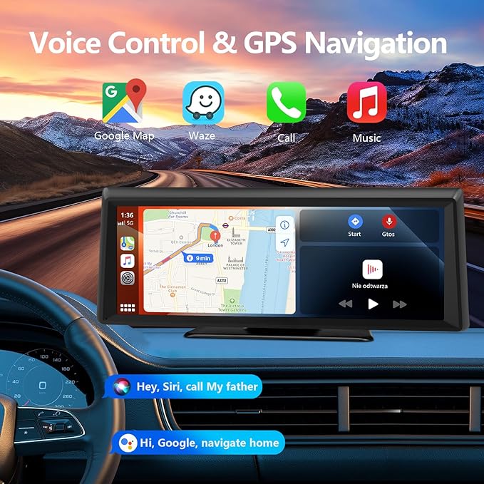 Wireless Carplay Screen for Car 2K Dash Cam, 8.1" HD Portable Car Stereo with Carplay & Android Auto, 1080P Backup Camera, Mirror Link/Bluetooth/GPS Navigation/Satellite Radio for All Vehicles