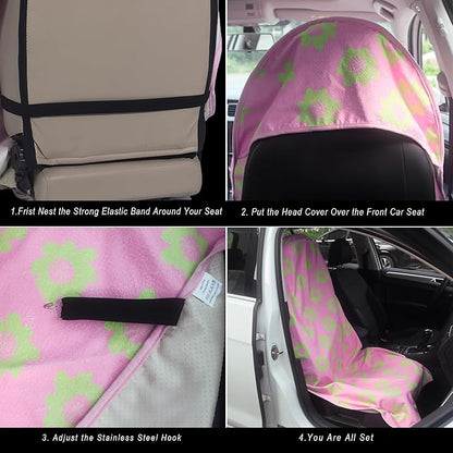Car Seat Cover Protector Front Seats,for Gym Workout,Running,Swimming,Beach and Hiking,Waterproof Sweat Towel Bucket Seat Covers for Cars SUV Trucks (Flower and Pink, 2Pcs)