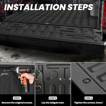 LASFIT Tailgate Mat for Ford F-150 2021-2025(Without Work Surface or Pro Access Tailgate) Truck Tailgate Liner All Weather Protector TPE Tailgate Cover, 1pc Black