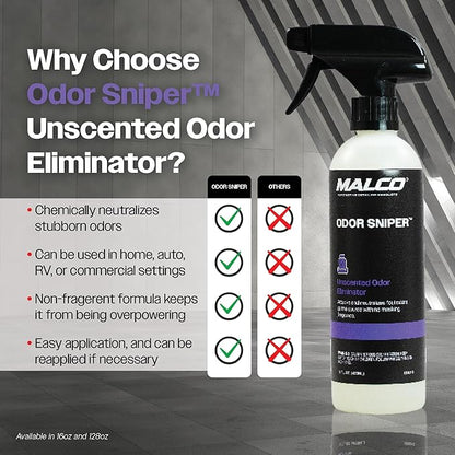 Malco Odor Sniper - Fragrance-Free Odor Eliminator for Car Interiors/Penetrates Odors at the Source/Chemically Neutralizes Foul Scents in Your Vehicle / 16 Oz. (199016)