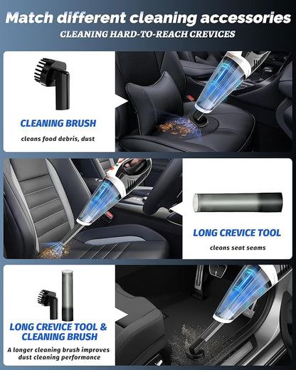 BRL Handheld Vacuum Cordless Car Vacuum Cleaner Rechargeable with LED, Hand Vacuum Lightweight, High Power Suction, Hand Held Vacuum Washable Filter and Multi-Nozzles for Car, Home Office, Pets
