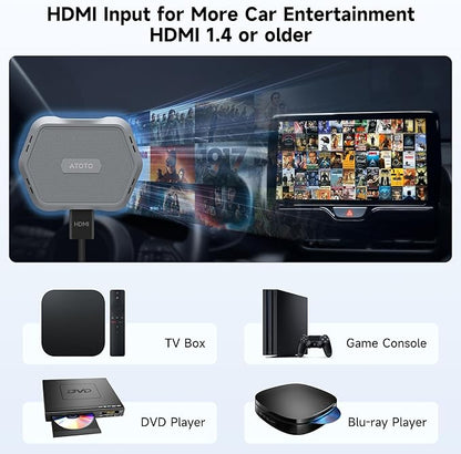 AD1 Wireless Carplay Adapter with HDMI, 2 in 1 Upgraded Dongle for Wired CarPlay Cars, Plug & Play HDMI Multimedia Hub for TV Box/Game Console/DVD/Blu-ray, Bluetooth 5.2, OTA Updates