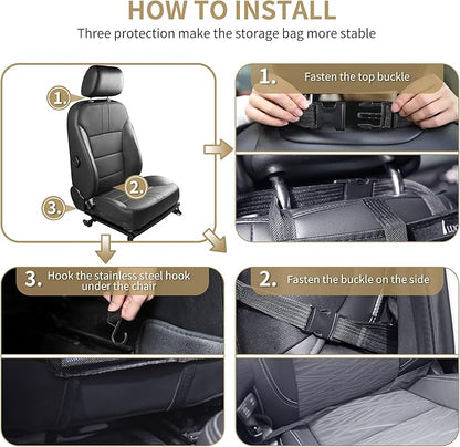 LUCMO Car Backseat Organizer with Touch Screen Tablet Holder-2 Pcs,9 Storage Pockets Car Storage Organizer, Protectors Kick Mats Travel Accessories for Kids-Black