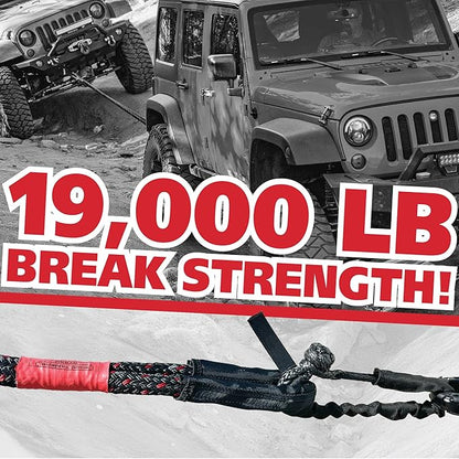Rock Tamers Kinetic Recovery Rope Kit - Heavy Duty Tow Strap - 3/4" x 30' Kinetic Tow Rope with High-Visibility Reflective Weave - 19,000 lb Break Strength for Vehicle Recovery