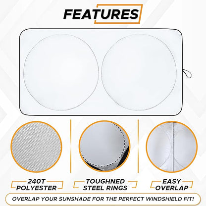 EcoNour Car Windshield Sun Shade (2 Pack), Reflector Sunshade car Window Shades, Car Reflective Sun Blocker Fits Small Sedans, Mini SUVs, & Hatchbacks, Medium (64 in x32 in)