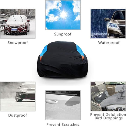 MORNYRAY Waterproof Car Cover All Weather Snowproof UV Protection Windproof Outdoor Full car Cover, Universal Fit for Sedan (Blue, A3-Fit Sedan Length(178-185 inch)