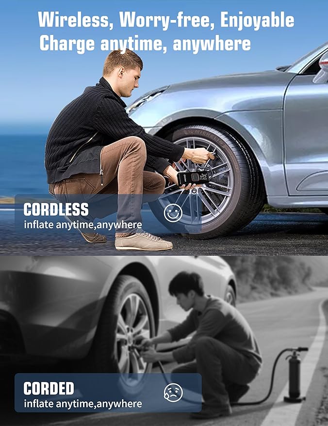 Tire Inflator Portable Air Compressor, 3X Faster 25000mAh 160 PSI Air Pump for Car Tires- Cordless, with Pressure Gauge, LED Light & Digital Display, for Car, Pickup, Truck, Motor, E-Bike and More