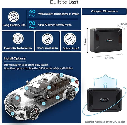 SALIND GPS Magnetic, up to 70 Days Battery - GPS Tracker for Every Vehicle, 4G LTE Car GPS Tracker with Strong Built-in Magnet for Easy Fixation on All Surfaces, Robust & Splash Proof Tracking Device