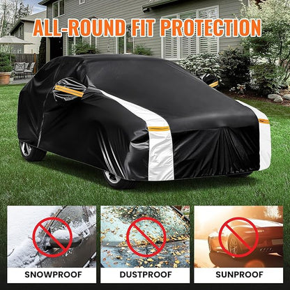 12-Layer Custom Fit Car Cover for Tesla Model X (2015-2025), Upgraded Waterproof All-Weather Full Exterior Cover with Door Zipper, for Snow Rain Dust and Sun UV Protection-Black.