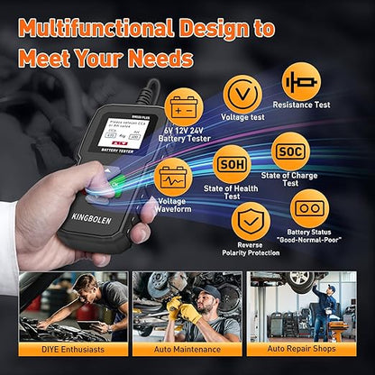 KINGBOLEN BM550 Plus 6V-24V 100-2000 CCA Car Battery Tester, Voltage Waveform Analyzer for Cars Trucks SUV Motorcycle